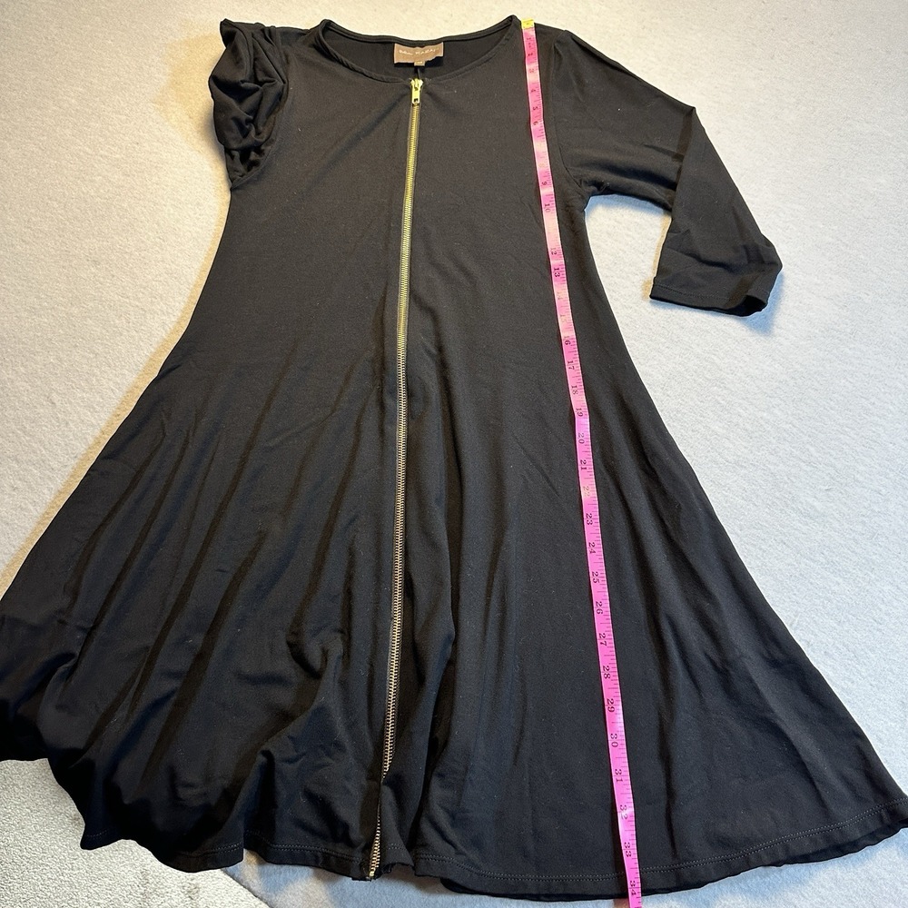 Anthropologie Bel Kazan Front Zip Fit Flare Dress Black Long Sleeve Pockets M - Picture 3 of 7